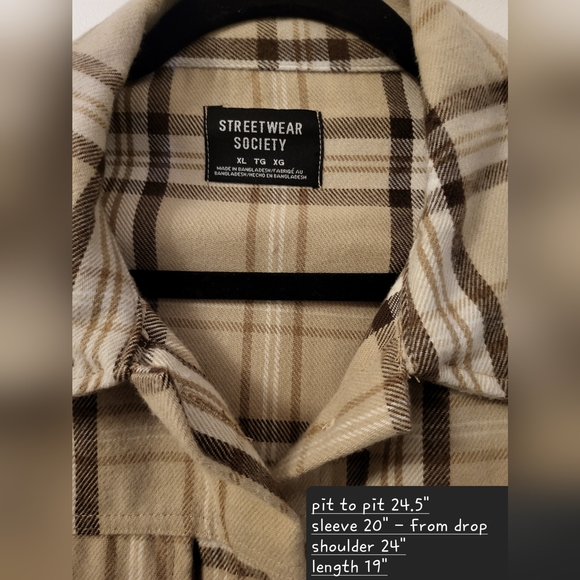 Cropped Neutral Beige and Brown Plaid Thick Cropped Flannel - Picture 3 of 3